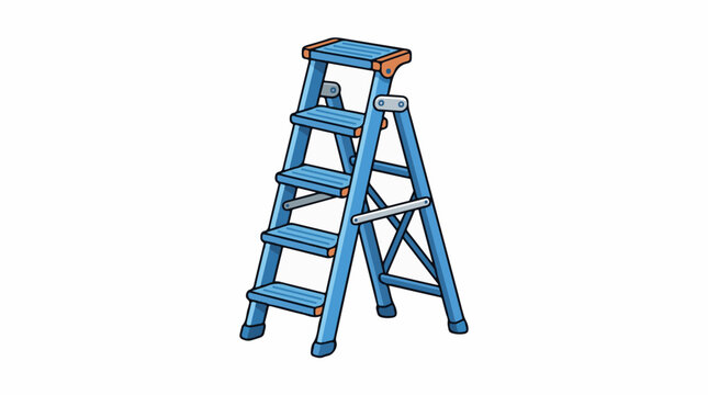 A blue stepladder with orange accents and four steps