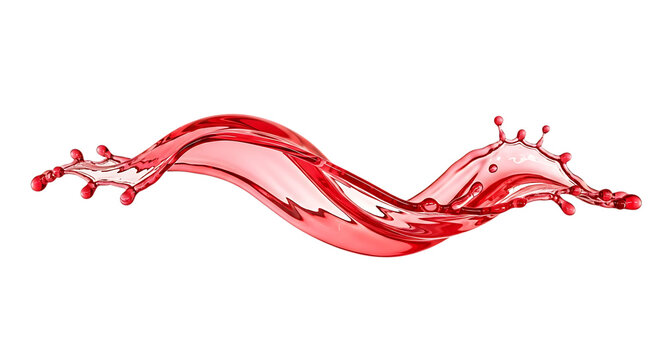 Red liquid splash with droplets and curves a dynamic 3d rendering on transparent background fluid water drops curve motion flow