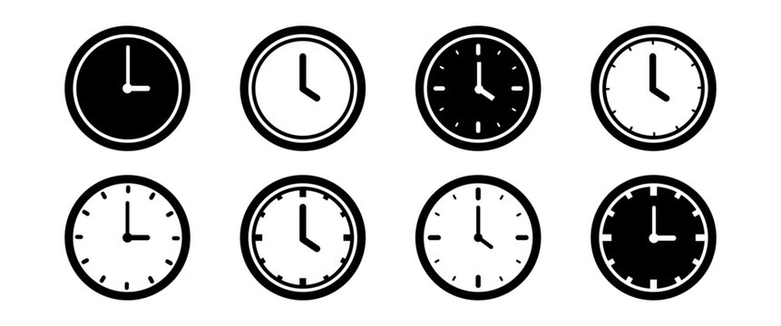Minimal Clock Icon Collection with Modern Time Symbols Analog Wall Clock Faces and Simple UI Timer Icons