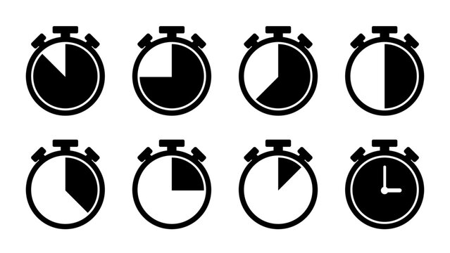 Stopwatch Icon Collection with Countdown Timer Symbols Progress Indicators and Minimal Time Tracking Icons Set