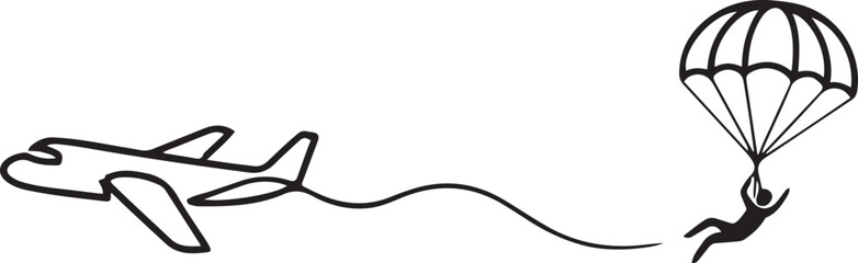 the continuous single drawn one line parachutist jumps out of the plane, the athlete. one line icon drawing vector © sadi
