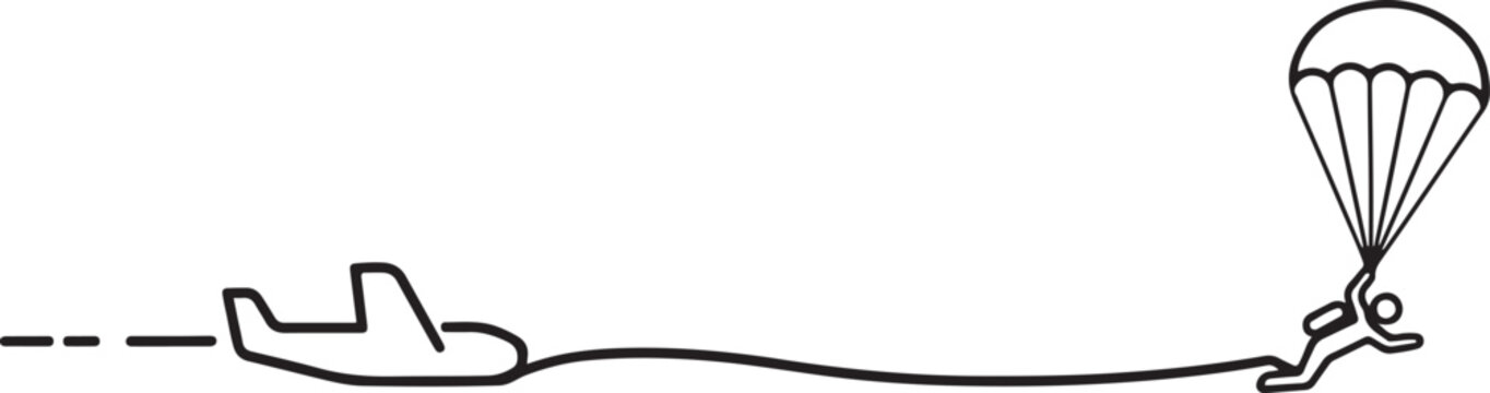 the continuous single drawn one line parachutist jumps out of the plane, the athlete. one line icon drawing vector