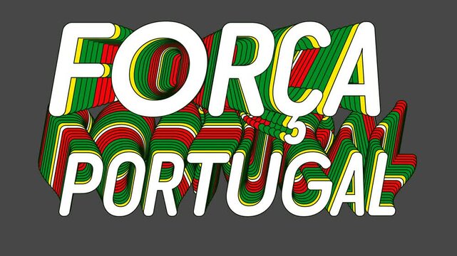 Tipografia Cin&eacute;tica Horizontal de For&ccedil;a Portugal C&acirc;ntico Din&acirc;mico de Apoio &agrave; Sele&ccedil;&atilde;o em Fonte Arredondada com Clones de Onda para V&iacute;deo