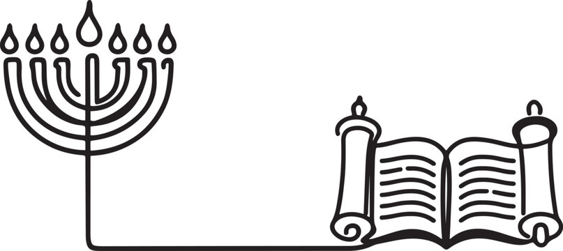 continuous single drawn one line Menorah Torah. one line icon drawing vector