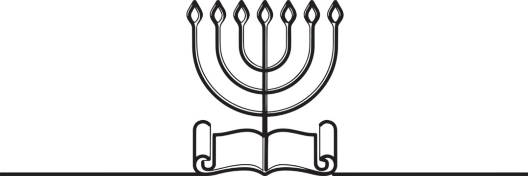 continuous single drawn one line Menorah Torah. one line icon drawing vector