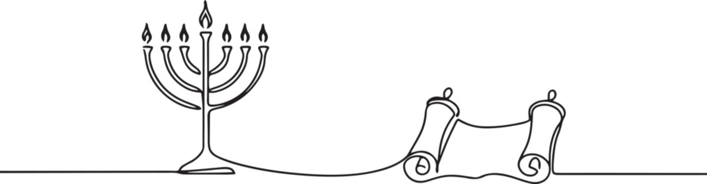 continuous single drawn one line Menorah Torah. one line icon drawing vector