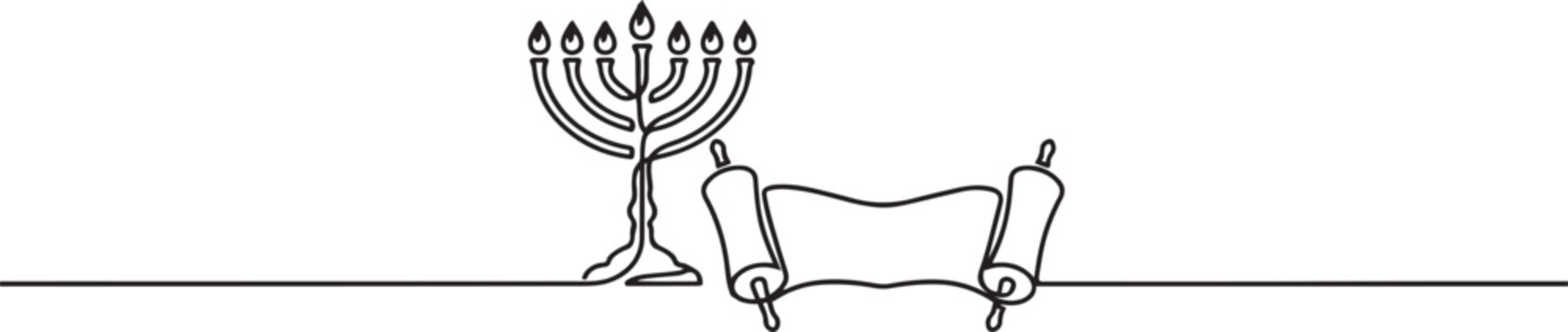 continuous single drawn one line Menorah Torah. one line icon drawing vector