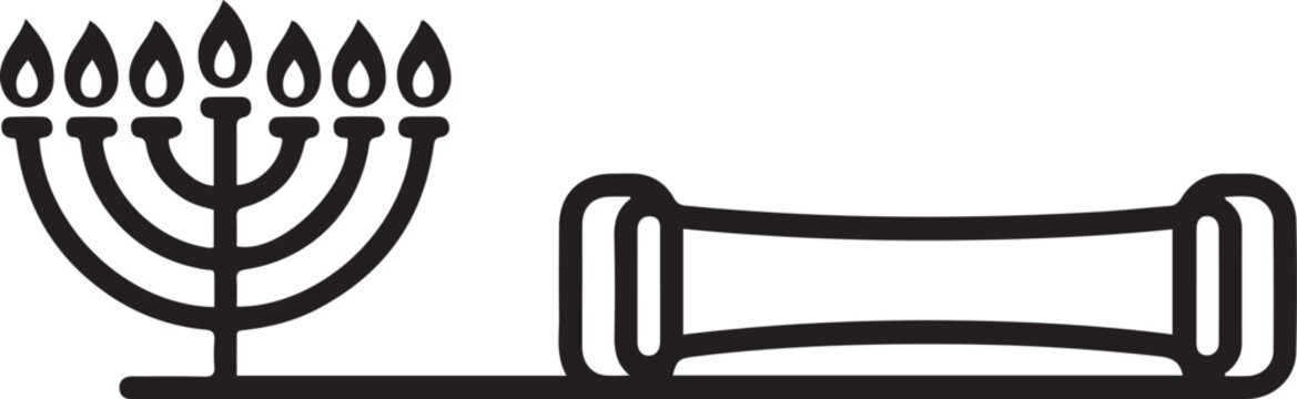 continuous single drawn one line Menorah Torah. one line icon drawing vector