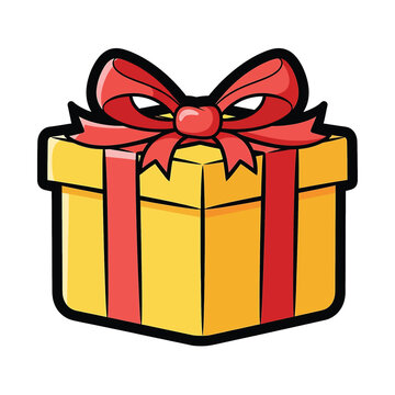 Yellow Gift Box with Red Ribbon.