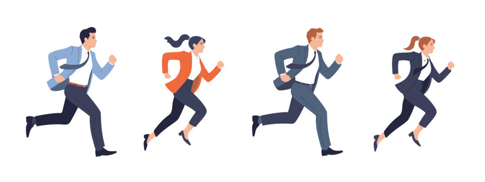 Business people running in suits corporate race to success concept