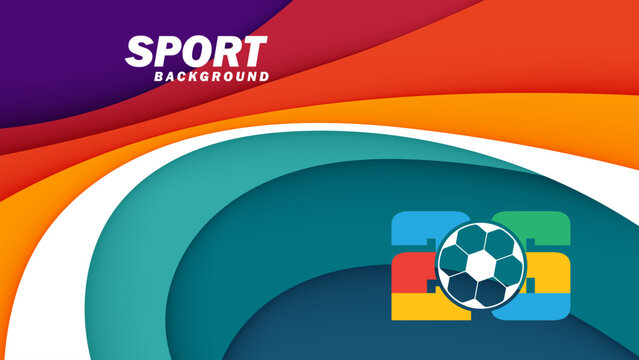 Sport Background Design with Soccer Ball and Colorful Abstract Wave Shapes for Tournament Banner