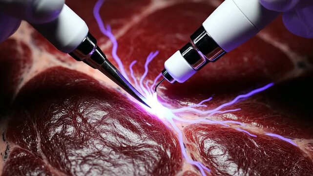 Robotic Surgical Arm Performing Delicate Nerve Repair With Precision Tools And Energy Sparks In Advanced Medical Technology