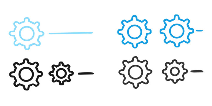 Gear Cogs Line Icons With Varying Stroke Weights On Black