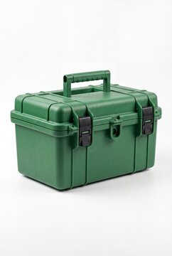 Green plastic toolbox isolated on white background repair equipment