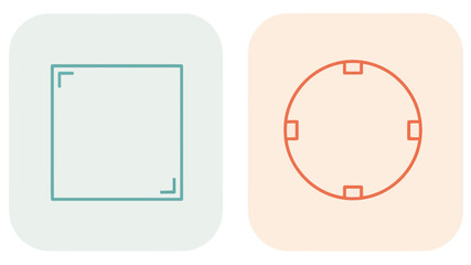 Fototapeta premium Abstract geometric icons for digital image cropping and framing with pastel green square and orange circular markers