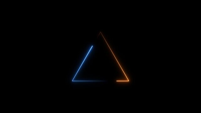 Blue neon light is moving around black rectangle frame on dark background. Seamless border cycling glow animation.