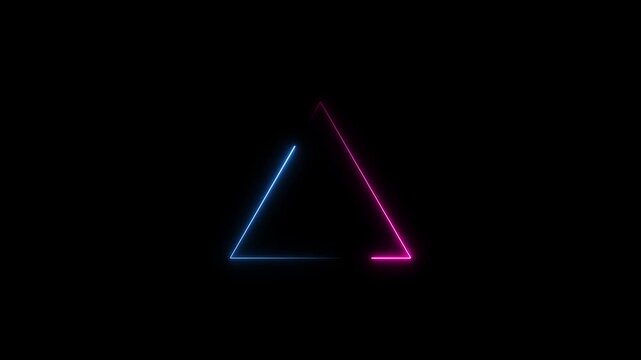 Blue neon light is moving around black rectangle frame on dark background. Seamless border cycling glow animation.
