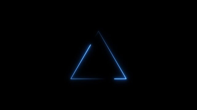 Blue neon light is moving around black rectangle frame on dark background. Seamless border cycling glow animation.