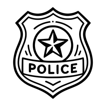 Police Badge Icon: A stylized outline illustration of a police badge featuring a star emblem and the word POLICE inscribed on a banner.