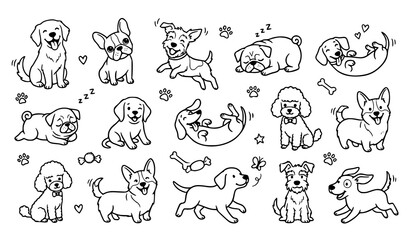 Fototapeta premium Black and white doodle dog collection for pet themed designs
