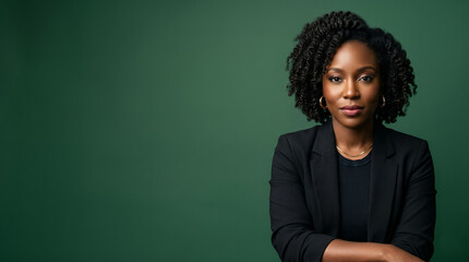 Obraz premium Confident businesswoman with arms crossed on green background