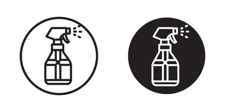 Spray bottle icon set for cleaning and sanitizing services in flat vector style