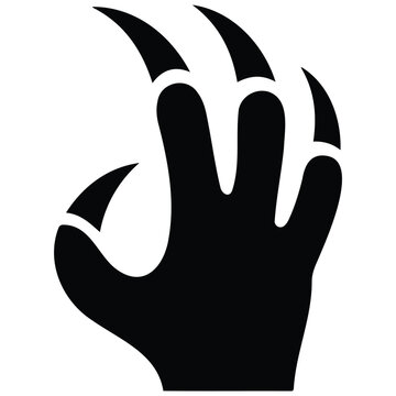 Clawed monster hand silhouette vector illustration with sharp nails for halloween designs.