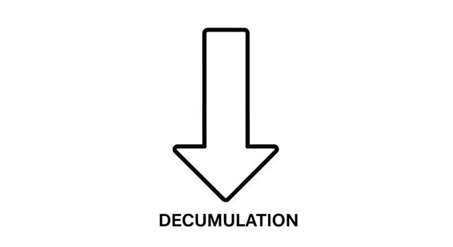 Downward arrow with the word DECUMULATION below, symbolizing a decrease or reduction.