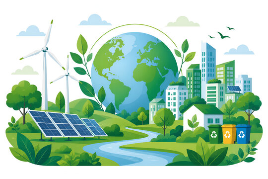 Eco Sustainability and Renewable Resources Illustration