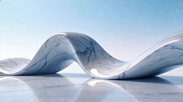 Marble wave sculpture on reflective surface