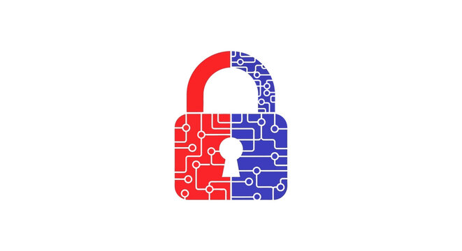 Digital Lock Icon with Circuit Board Pattern - Cybersecurity and Data Protection Concept