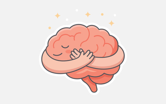 Sleeping brain embracing itself mental health day illustration vector graphic