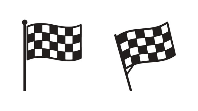 Black and white checkered racing flags set showing a static pole version and a dynamic waving fabric version