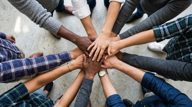 Celebrating international friendship day diverse group of friends stacking hands in unity