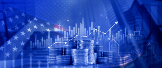 Stock market business and exchange financial growth graph. Business chart data graph diagram US, business trading graph investment growth, global trend arrow up and down. not ai
