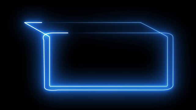 abstract glowing blue rectangular backgrounds picture frames. 4K neon light square animation isolated on black background,
