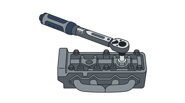 Torque Wrench Tightening Engine Bolt, Automotive Repair