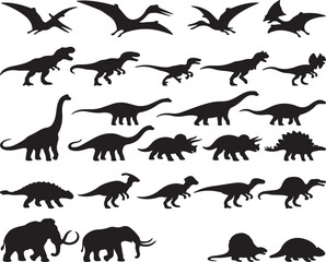 Dinosaur and Prehistoric Animal Silhouettes Vector Clipart Set © Durjoy 