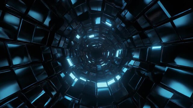 Abstract Sci-Fi Cubic Blue Tunnel 4K Generative AI