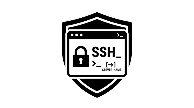 Secure SSH Connection Icon Shield, Cyber Security and Data Protection Concept