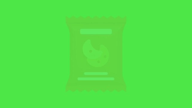  Animated Snack Bag Icon on Green Screen: 2D Flat Design Cookie Packet