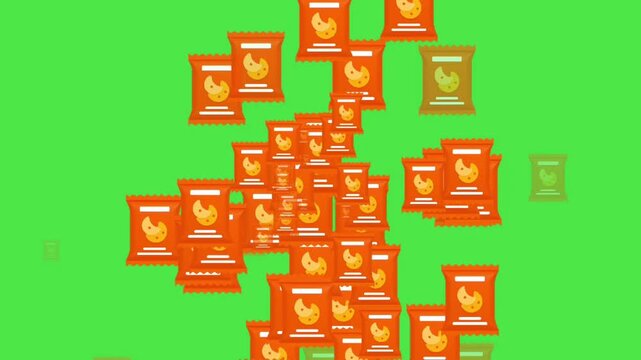  Animated Snack Bag Icon on Green Screen: 2D Flat Design Cookie Packet