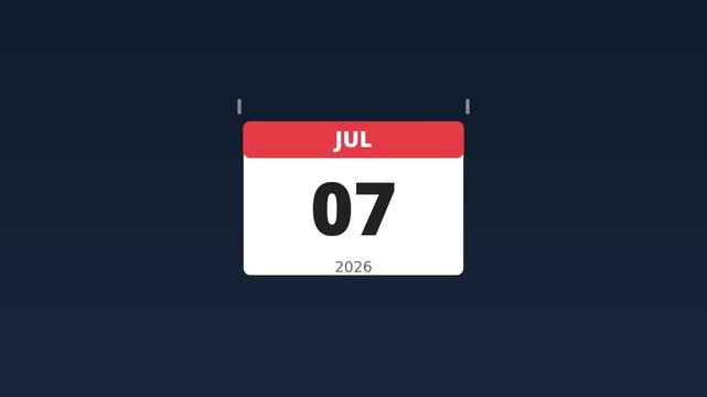 Animated calendar page flip motion date and time progression animation