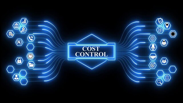 Cost Control interface visualizing corporate expense monitoring dashboard with secure financial management system and advanced 4k digital analytics technology,animation ,video,.