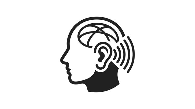 Abstract illustration of human head with brain waves and sound signals