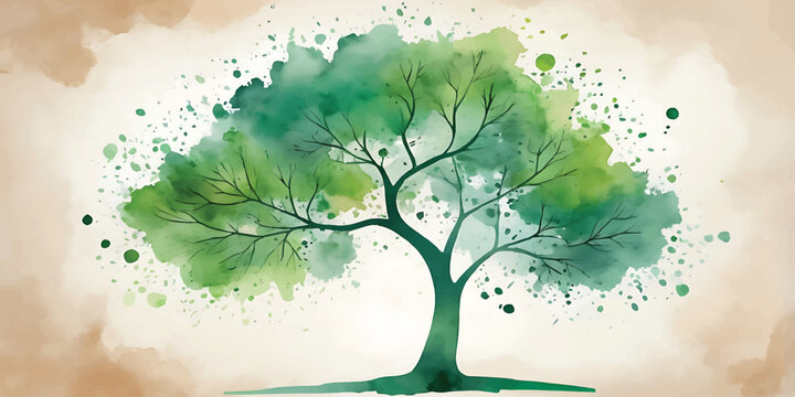 Abstract Green Tree with Water Drops in Nature Vector Illustration