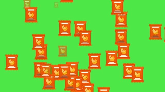  Animated Snack Bag Icon on Green Screen: 2D Flat Design Cookie Packet