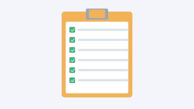 Animated checklist clipboard with checkmarks appearing for task management animation