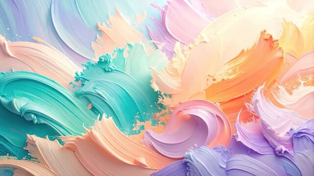 Pastel-colored paint strokes create a textured abstract composition