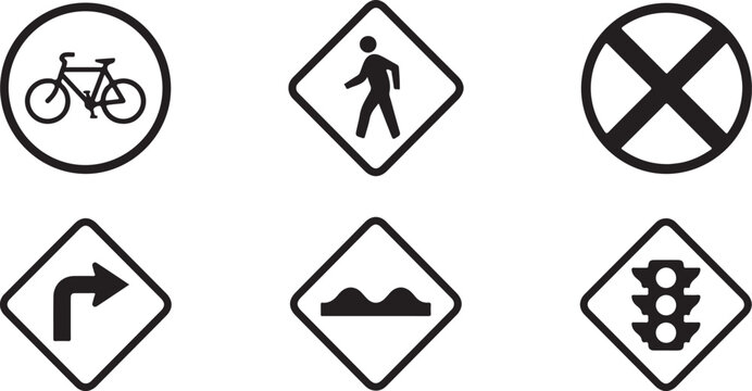 Set of six road and pedestrian traffic vector icons Vector